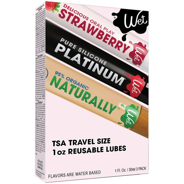 Wet Sampler Pack (Platinum, Strawberry & Naturally) Lubricants, 1 OZ, 3 PK