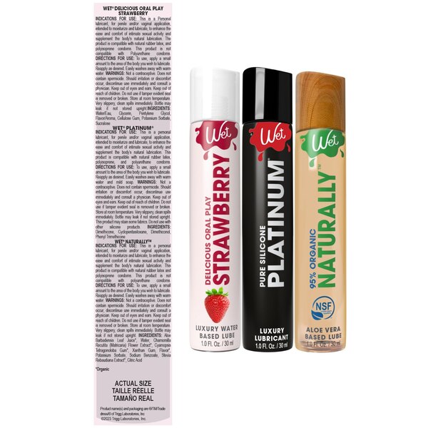 Wet Sampler Pack (Platinum, Strawberry & Naturally) Lubricants, 1 OZ, 3 PK