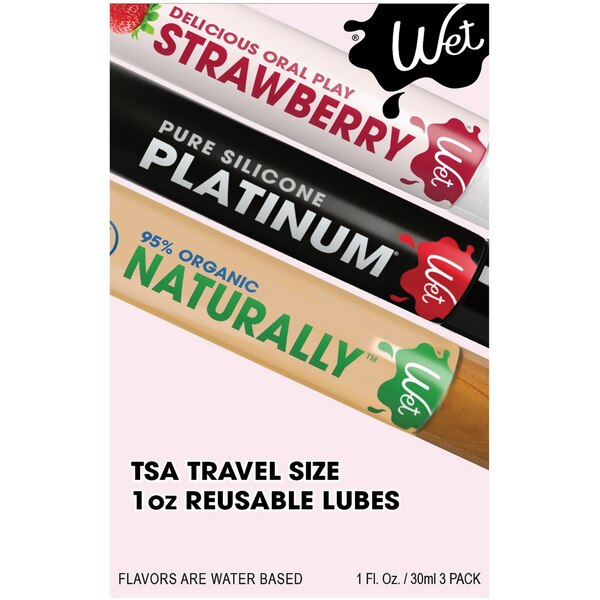Wet Sampler Pack (Platinum, Strawberry & Naturally) Lubricants, 1 OZ, 3 PK
