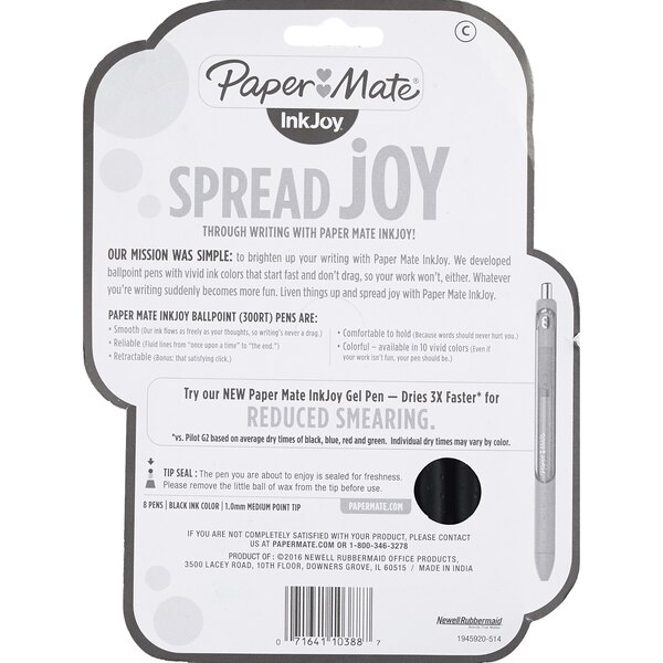 Paper Mate Ink Joy Ball Point Pens, Black, 8 ct