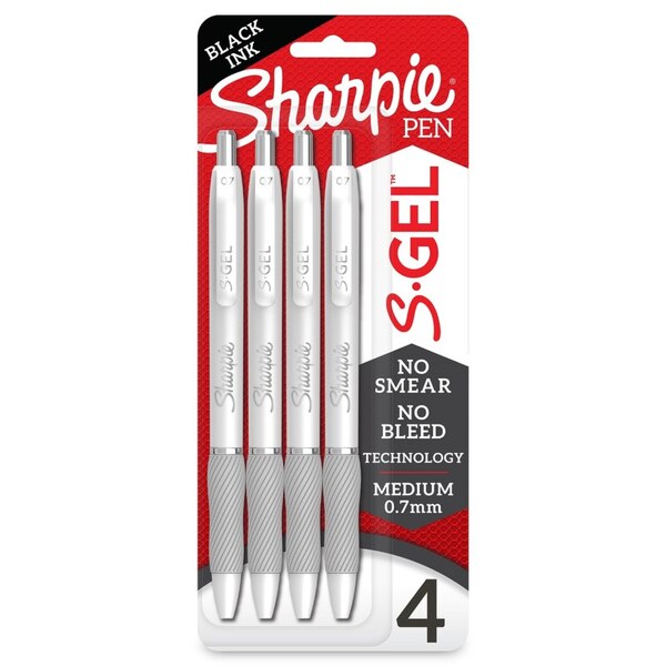 Sharpie S-Gel Fashion White Pen, Black Ink, 4 ct