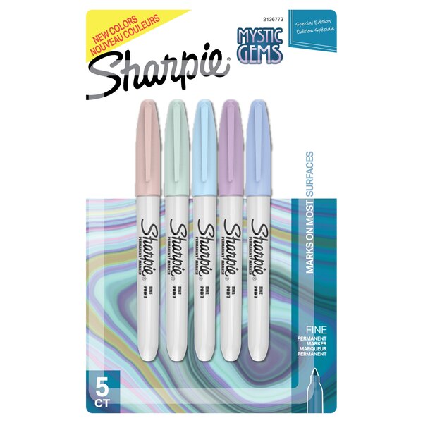 Sharpie Mystic Gems Fine Tip Markers, Pastel, 5 ct