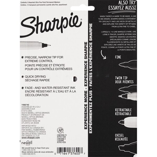 Sharpie Permanent Marker Ultra Fine Point Assorted Colors
