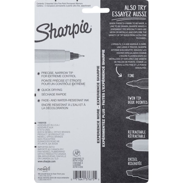 Sharpie Precision Ultra Fine Tip Marker, Assorted Colors, 5 ct