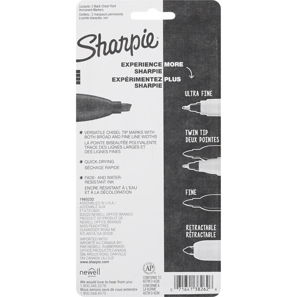 Sharpie - Marcador indeleble, punta cincelada, Black