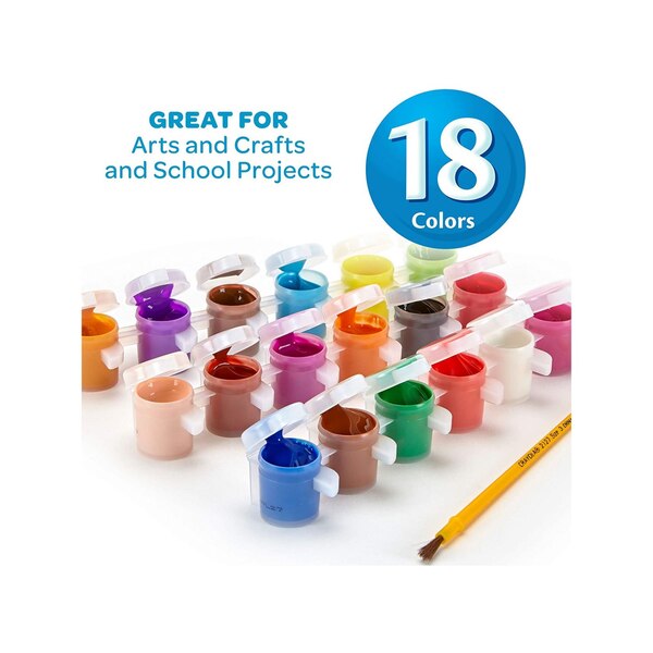 Crayola Washable Kids' Paint Pots & Brush, 18 Colors