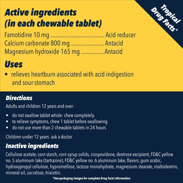 Pepcid Complete Acid Reducer + Antacid Chewable Tablets, Tropical Fruit