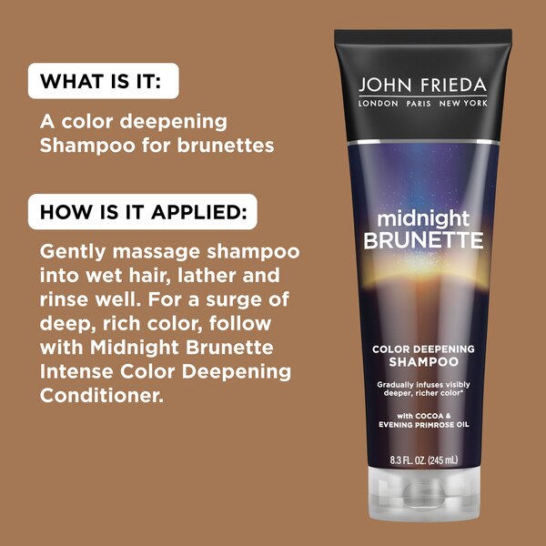 John Frieda Midnight Brunette Color Deepening Shampoo, 8.3 OZ