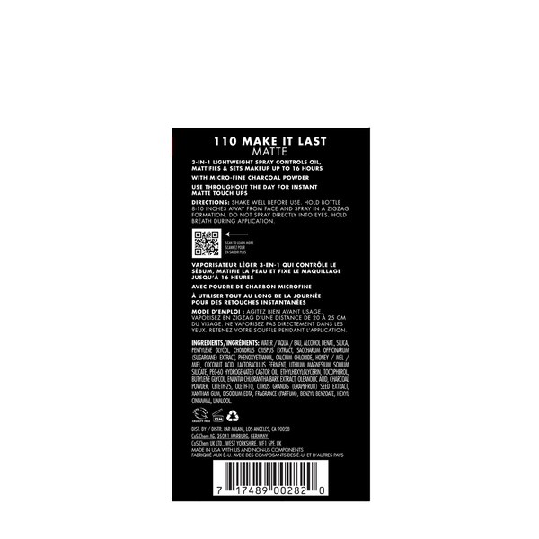 Milani Make It Last Matte Finish Charcoal Setting Spray Xl
