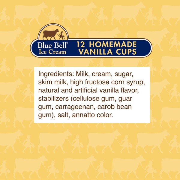 Blue Bell Ice Cream Cups Vanilla Cups, 12 ct, 3 oz