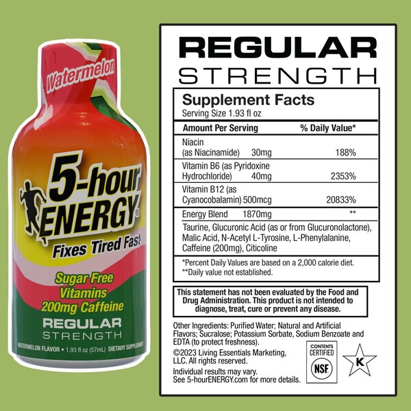 5-hour ENERGY Shot, Regular Strength, Watermelon, 1.93 oz