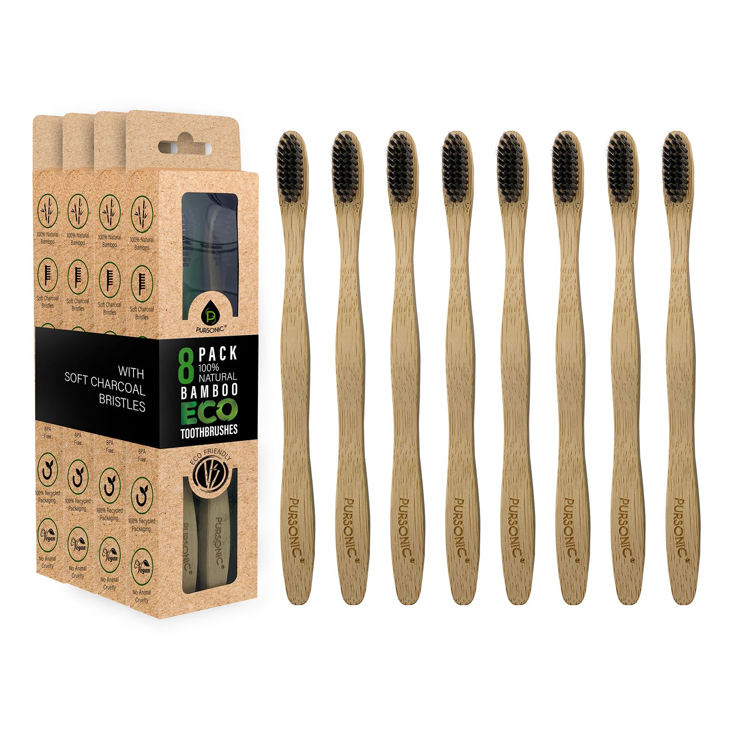 Pursonic Bamboo Toothbrushes, 8 CT