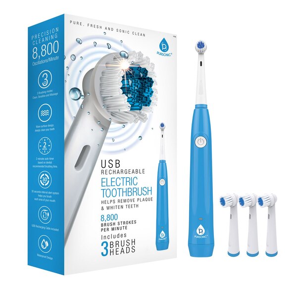 Pursonic Electric Toothbrush and 3 Brush Head Attachments