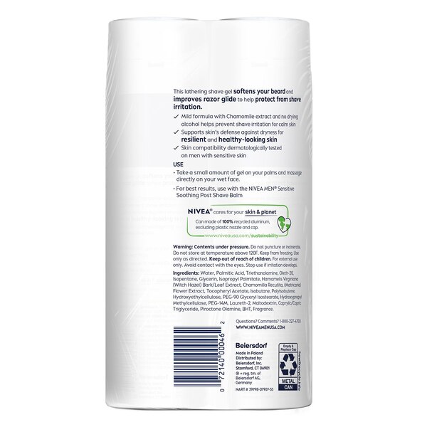 NIVEA MEN Sensitive Shave Gel, 7 OZ, 2 CT