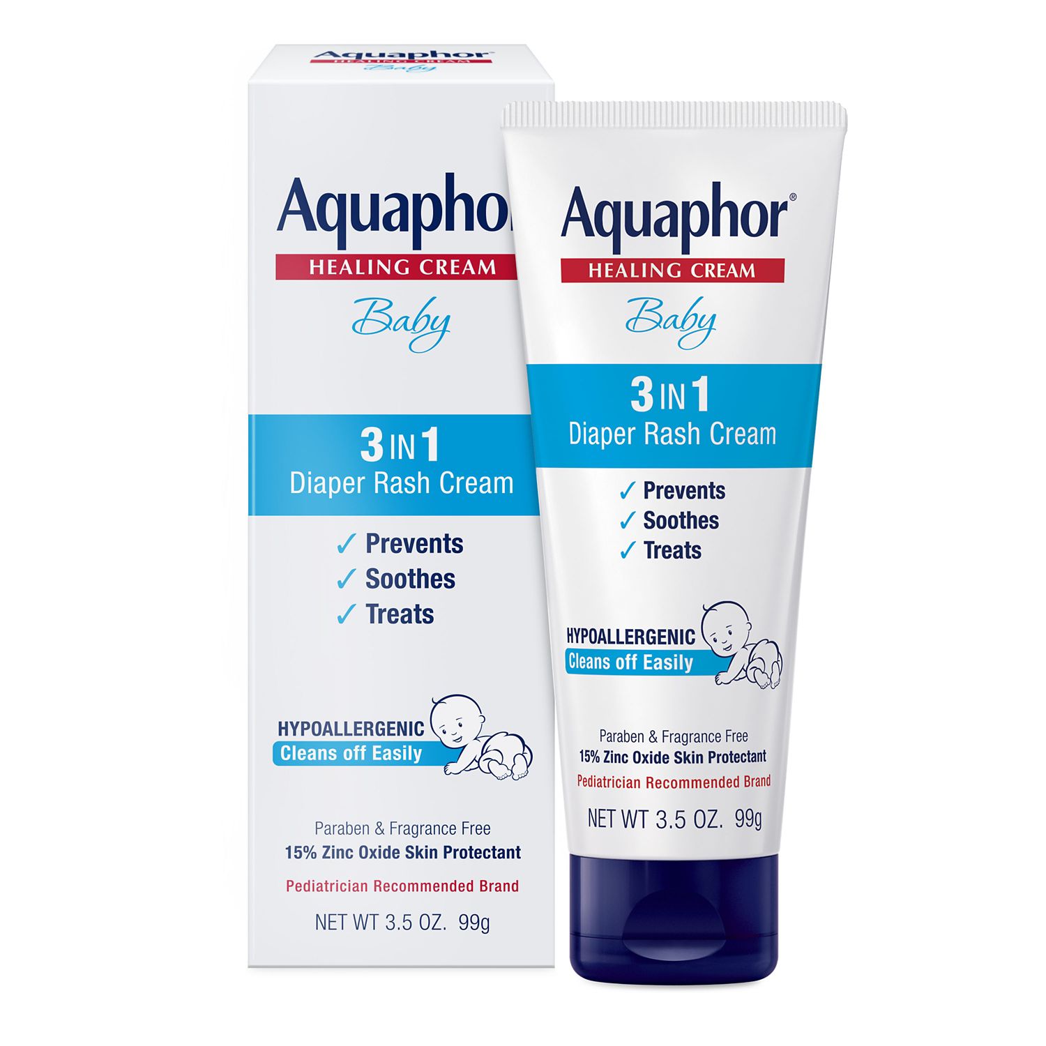 Aquaphor Baby Healing Diaper Rash Cream 3in1 Zinc Oxide 15%, 3.5 OZ