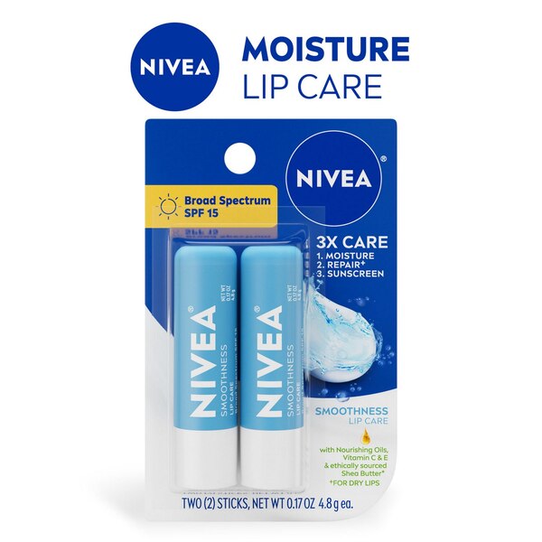 NIVEA Smoothness Lip Care with Broad Spectrum SPF 15 Sunscreen, 2 CT