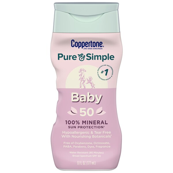 Coppertone WaterBABIES Pure & Simple - Loción de protección solar de amplio espectro, a base de agua, no irrita los ojos, FPS 50, 6 oz