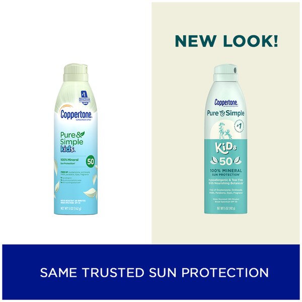 Coppertone Pure & Simple Kids Mineral Sunscreen Spray, SPF 50, 5 oz