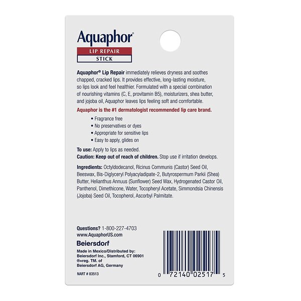 Aquaphor Lip Repair Stick (Dual Pack), 0.17 OZ Each, 2 CT, 1 Pack