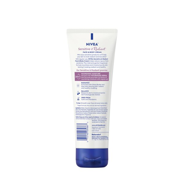 NIVEA Sensitive and Radiant Face and Body Cream, 6.8 OZ