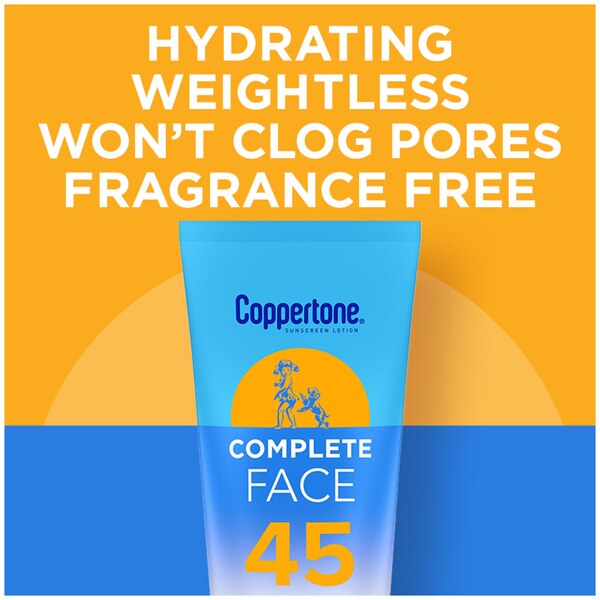 Coppertone Complete Face Sunscreen Lotion, SPF 45, 2.5 oz