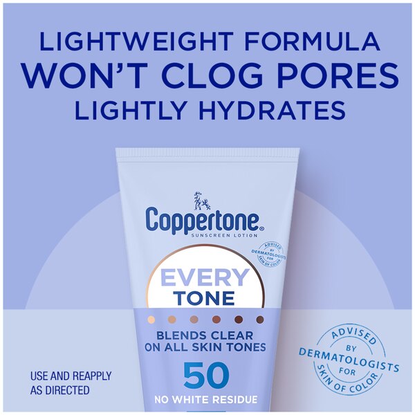 Coppertone Every Tone Sunscreen Lotion, SPF 50, 7 oz