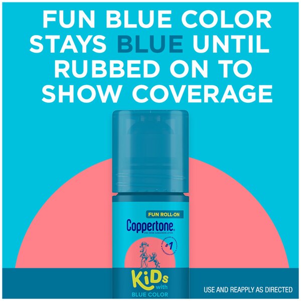 Coppertone Kids Fun Color Roll-On Sunscreen, Blue, SPF 50, 2.5 oz