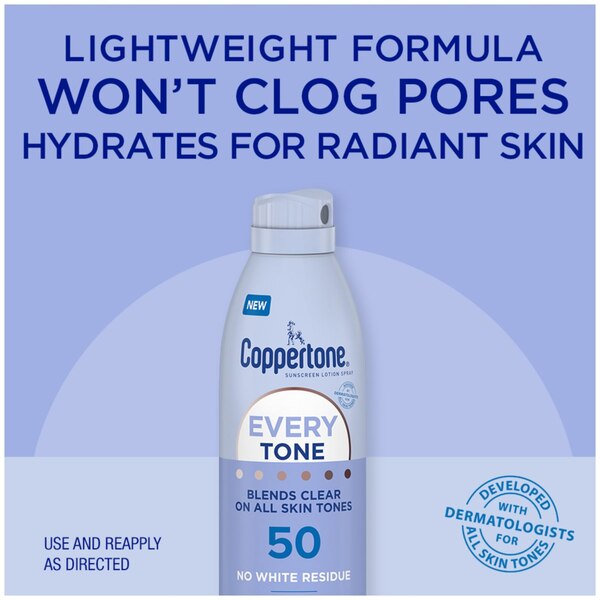 Coppertone Every Tone Sunscreen Spray, SPF 50