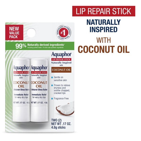Aquaphor Lip Naturals, Coconut, 2 CT