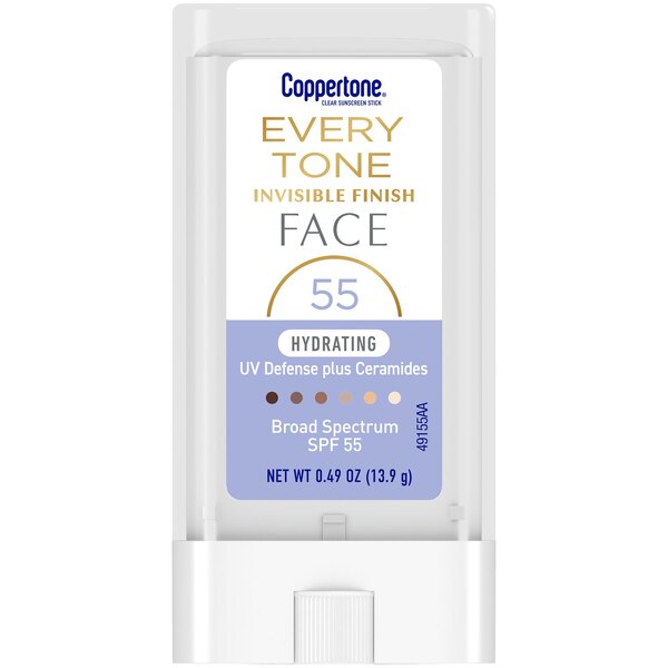 Coppertone Every Tone Invisible Finish Face, SPF 55 Hydrating UV Defense Stick, .49 oz