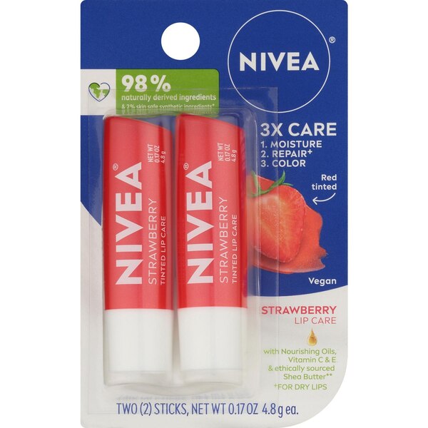 Nivea Lip Care Strawberry (Stick) 2-Pack 0.17oz