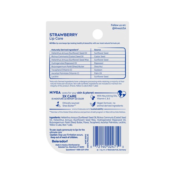 Nivea Lip Care Strawberry (Stick) 2-Pack 0.17oz