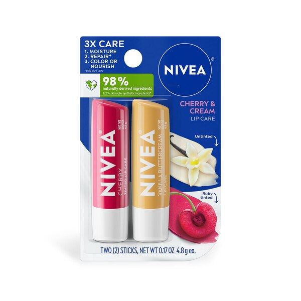 Nivea Lip Care, Cherry and Cream, 2 CT