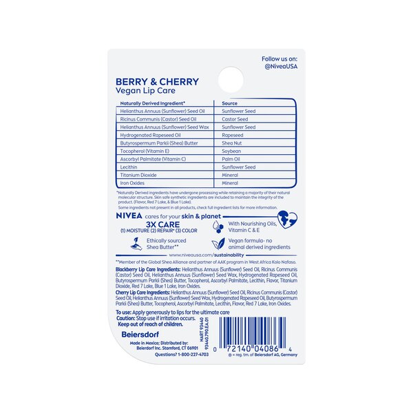 Nivea Lip Care, Berry and Cherry, 2 CT