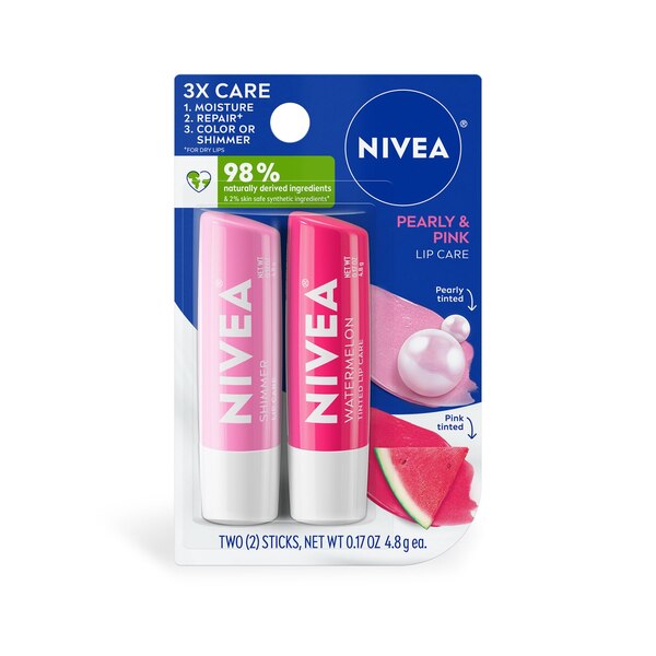 Nivea Lip Care, Pearly and Pink, 2 CT
