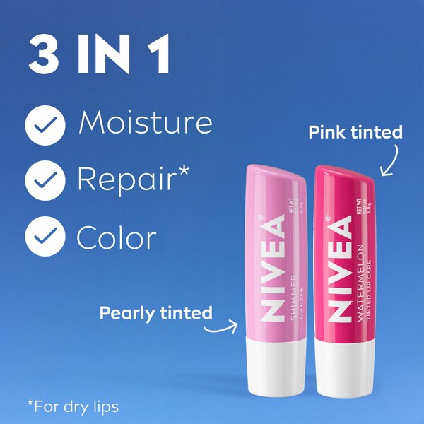 Nivea Lip Care, Pearly and Pink, 2 CT