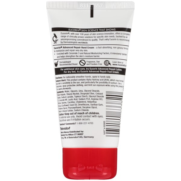 Eucerin Advanced Repair Hand Cream, Fast Absorbing Hand Lotion, Use After Hand Washing, 2.7 OZ