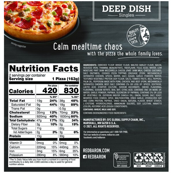 Red Baron Deep Dish Singles Pizza, 2 CT