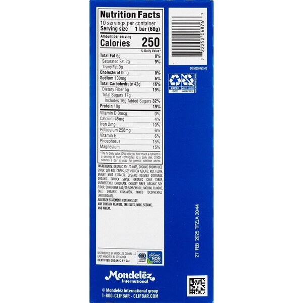 Clif Bar Energy Bar, Chocolate Chip, 10 ct, 2.4 oz