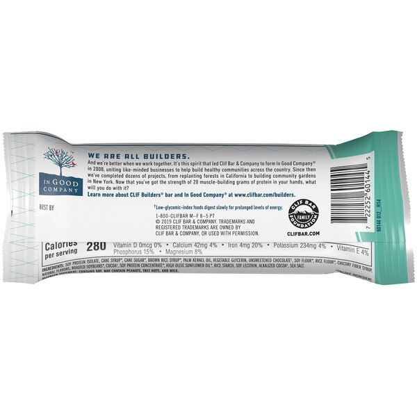 Clif Builders, Chocolate Mint Flavor, 20g Protein Bar, 2.4 OZ