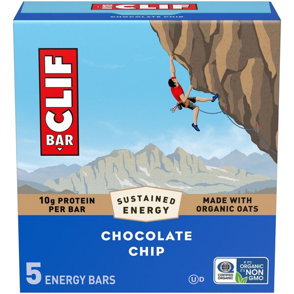 Clif Bar, Chocolate Chip, Energy Bar, Non-GMO, Plant Based Protein Bar, 5 ct, 2.4 oz