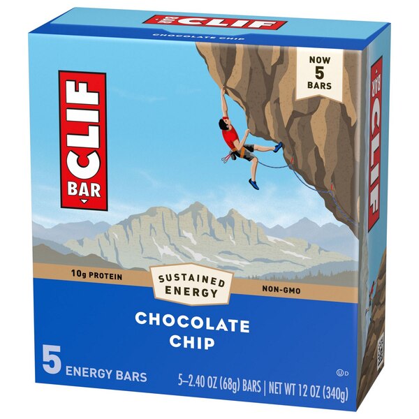 Clif Bar, Chocolate Chip, Energy Bar, Non-GMO, Plant Based Protein Bar, 5 ct, 2.4 oz