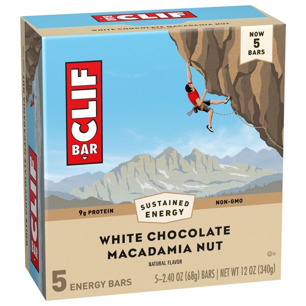 Clif Bar, White Chocolate Macadamia Nut Flavor, Energy Bars, Non-GMO, Plant Based Protein Bars, 5 ct, 2.4 oz