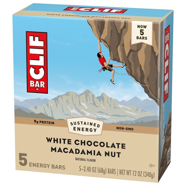 Clif Bar, White Chocolate Macadamia Nut Flavor, Energy Bars, Non-GMO, Plant Based Protein Bars, 5 ct, 2.4 oz