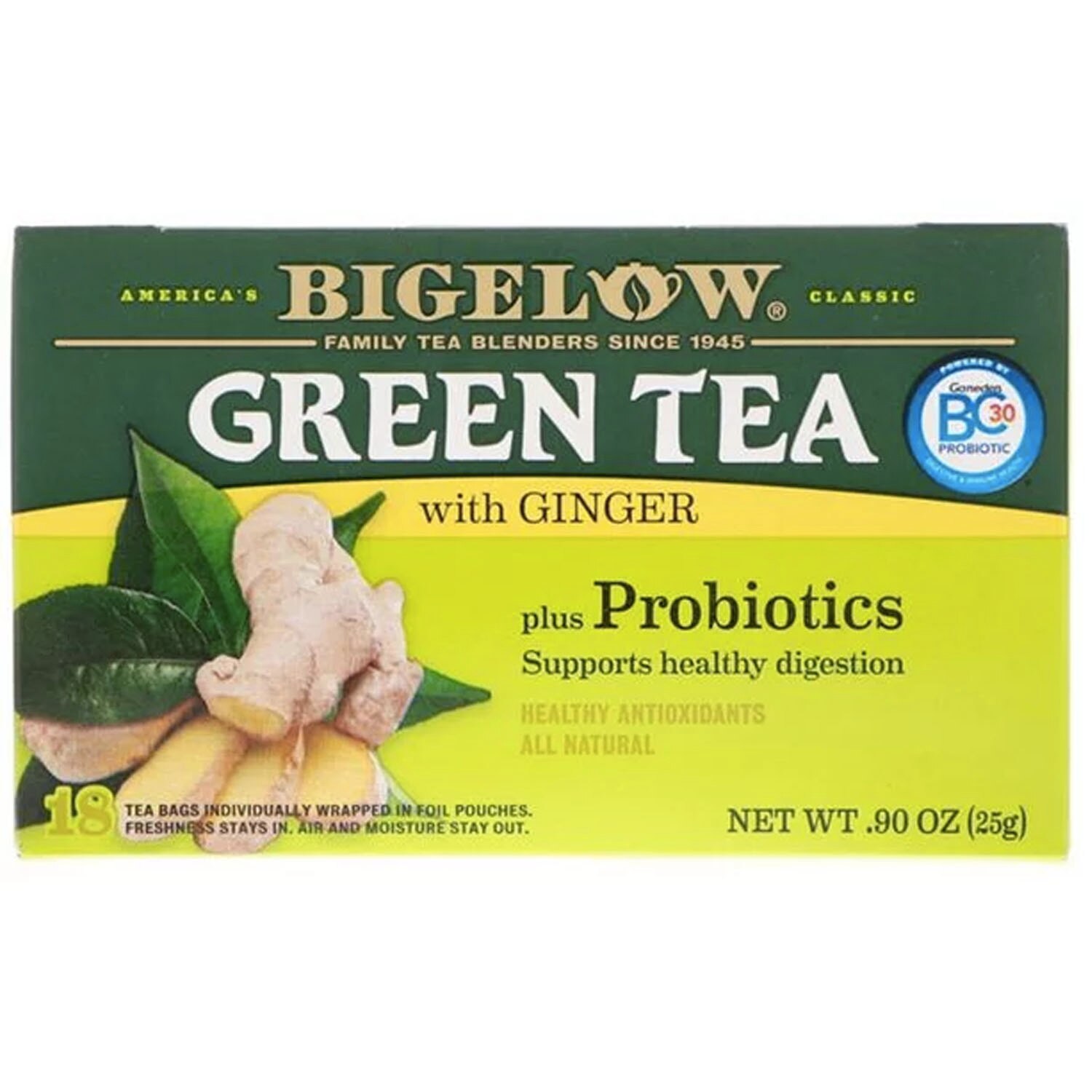 Bigelow Green Tea With Ginger Plus Probiotics, 18 CT