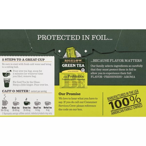 Bigelow Green Tea With Ginger Plus Probiotics, 18 CT