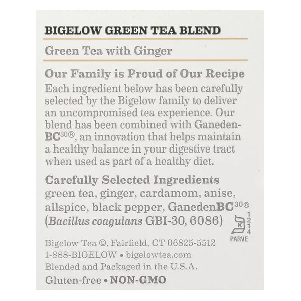 Bigelow Green Tea With Ginger Plus Probiotics, 18 CT