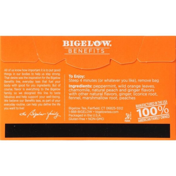 Bigelow Benefits Ginger and Peach Herbal Tea, 18 ct