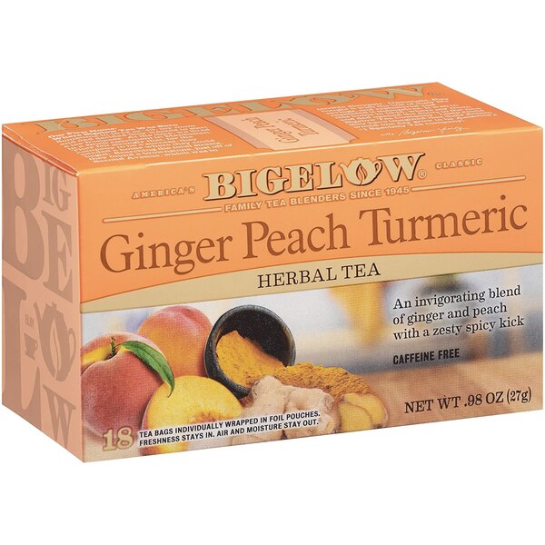 Bigelow Herbal Tea, Ginger Peach Turmeric, 0.98 OZ, 18 CT
