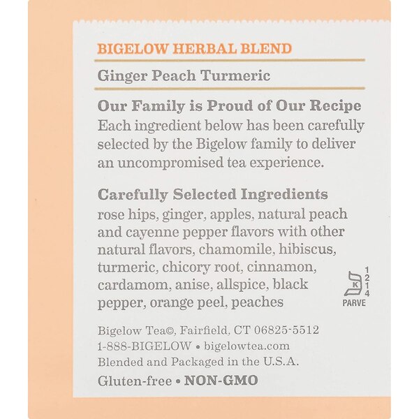 Bigelow Herbal Tea, Ginger Peach Turmeric, 0.98 OZ, 18 CT